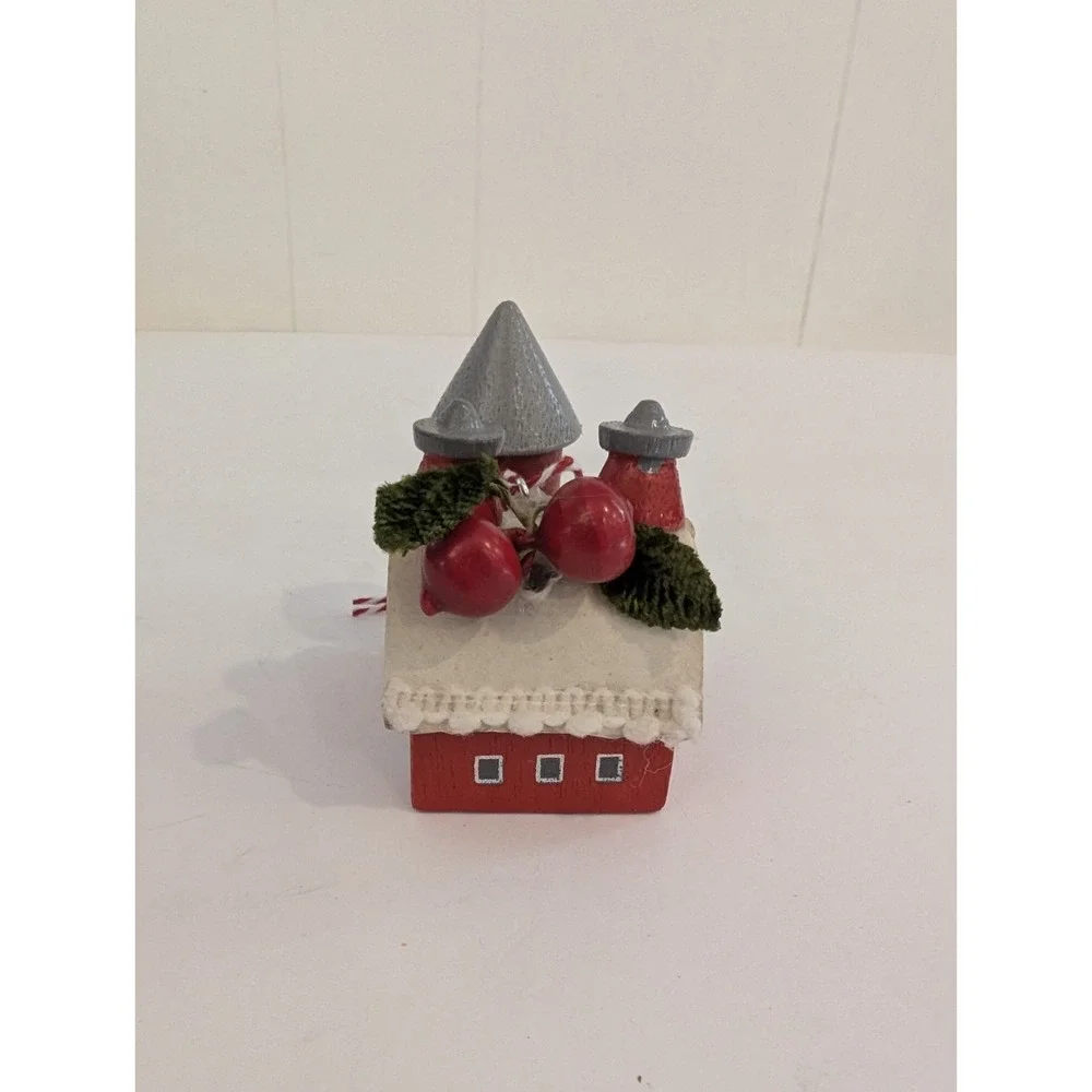Vintage 1984 Wooden Kurt Adler Christmas Ornament Set Of 2 Barn Silo Angel Tree